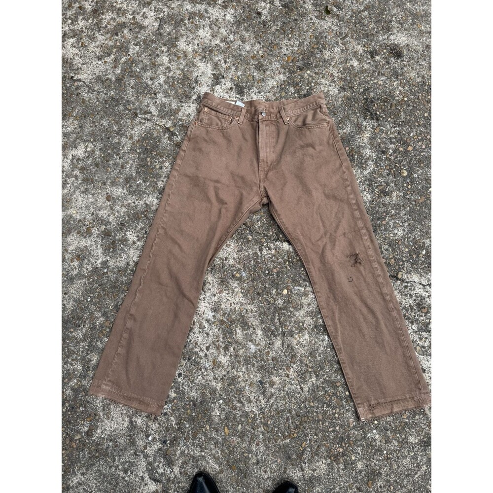 Levis 551 Z Jeans Mens 33x30 Brown Ripped Hem Premium Big E Denim Workwear Hemp